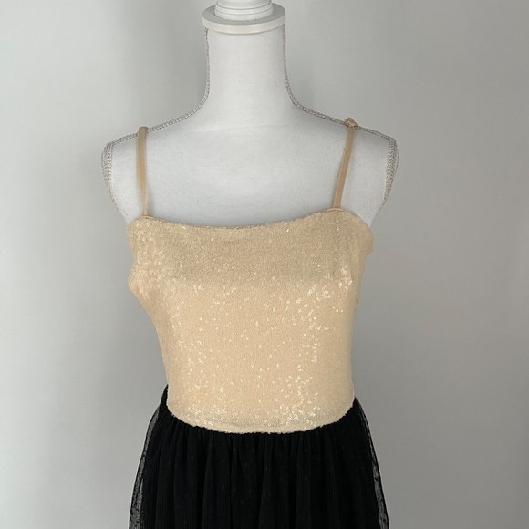 NWT Dress The Population Kady Sequin Block Print Tiered Dress in Cream Black Med - Picture 3 of 11